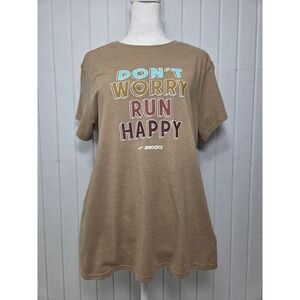 Brooks Distance Graphic Short Sleeve Shirt Heather Oatmeal Run Happy. Size L